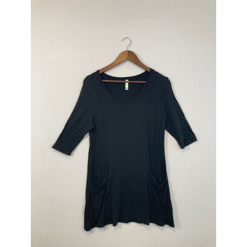 POPANA Black 3/4 Sleeve Tunic Dress with Pockets Made in USA Size L‎